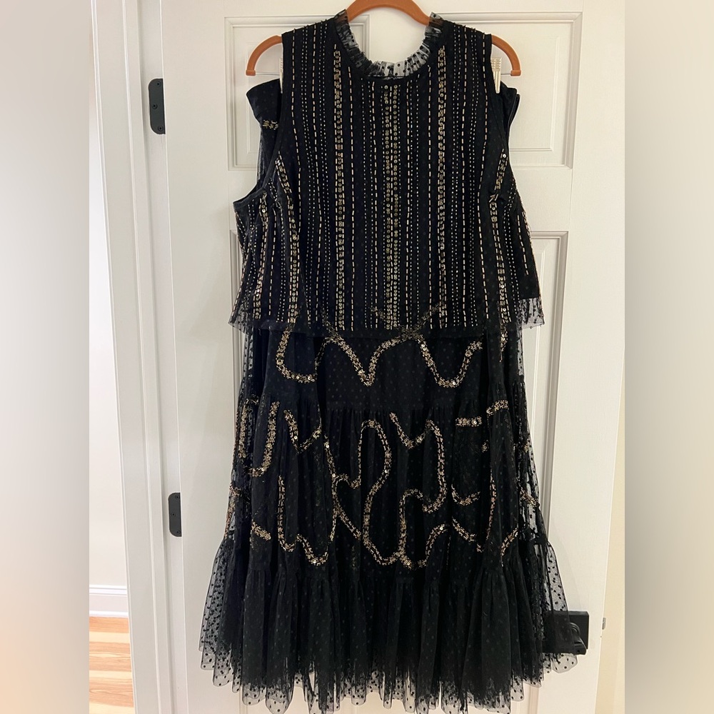 Anthropologie Black Gold Beaded wedding skirt blouse top set outfit size XL - Picture 2 of 12